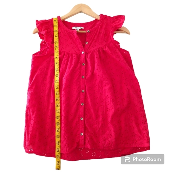 🍒 Madewell Red Eyelet Ruffle-Sleeve Bib Top . Size XXS - Picture 9 of 16